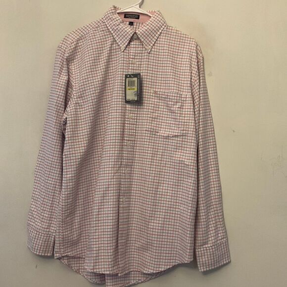 Izod pink white checked long sleeve buttoned down shirt Size M NWT - Picture 1 of 10